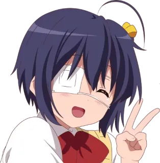 ✌ Rikka Takanashi Love, Chunibyo & Other Delusions Anime, Fille, Dessin animé, Signe de paix, Cache-œil, Sourire, Mignon telegram sticker