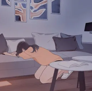 🥡 アニメ, 悲しい, 女の子, 孤独, 絶望, ソファ telegram sticker