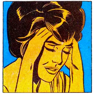 😓 comic, woman, distressed, headache, vintage, pop art, yellow telegram sticker