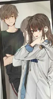 ♥ anime, couple, reflection, mirror, girl, boy telegram sticker