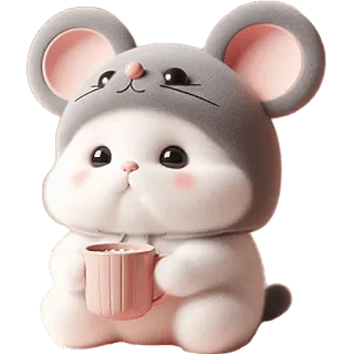 🫖 หนู, น่ารัก, สัตว์, การ์ตูน, คาวาอิ, ถ้วย, น่าเอ็นดู, หมวก whatsapp sticker