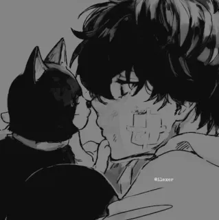 🎵 @ilexer Anime, Monochroom, Kat, Verband telegram sticker