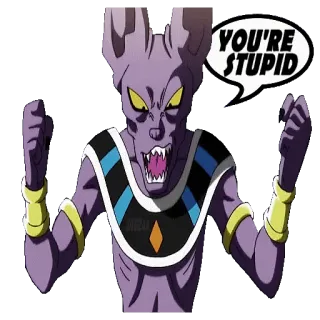 🤬 Beerus Dragon Ball YOU'RE STUPID 动漫, 卡通, 比鲁斯, 龙珠, 角色, 生气 telegram sticker
