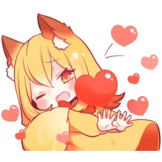 😍 anime girl, fox girl, hearts, cute, kawaii telegram sticker