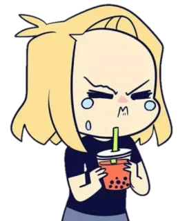 🥤 cartoon, girl, boba, bubble tea, drink, blonde hair, emotion, cute telegram sticker