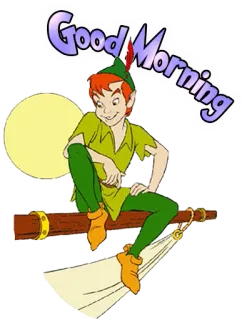 ☀ Peter Pan Good Morning ปีเตอร์แพน, อรุณสวัสดิ์, การ์ตูน, แฟนตาซี, เนเวอร์แลนด์, เวทมนตร์, บิน telegram sticker