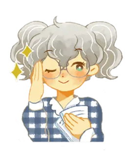 🤓 Cartoon, Mädchen, Zwinkern, Funkeln, Buch, Brille, Pyjama telegram sticker