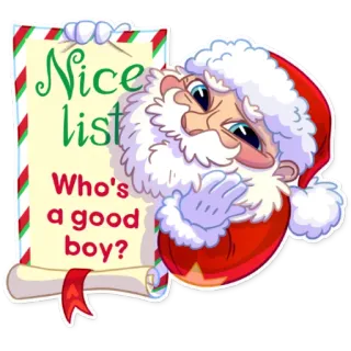 ☺️ Santa Claus Nice list
Who's a good boy? Santa Claus, Navidad, Fiestas, Lista de buenos, Buen chico telegram sticker
