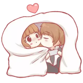 😙 cartoon, love, couple, kiss, romantic, cute, heart telegram sticker