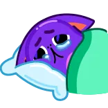 😢 猫, 睡眠, 悲しい, 疲れた, ベッド, 紫, 漫画 telegram sticker