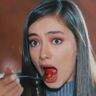 😮 女性, さくらんぼ, 食べる, 食べ物, ポートレート, 女の子 telegram sticker