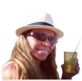 🍹 femme, chapeau, lunettes de soleil, boisson, été, plage, vacances telegram sticker