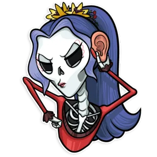😑 esqueleto, personagem, desenho animado, ilustração, caveira, assustador, mulher telegram sticker