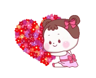 ❤️ adesivo, menina, coração, flores, fofo, rosa, desenho animado telegram sticker