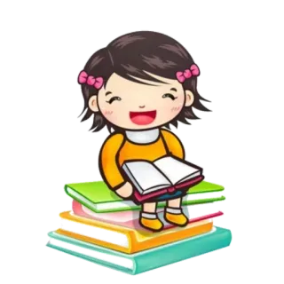 Ⓜ️ Mädchen, Buch, Lesen, Cartoon, Kind, Schule, glücklich whatsapp sticker