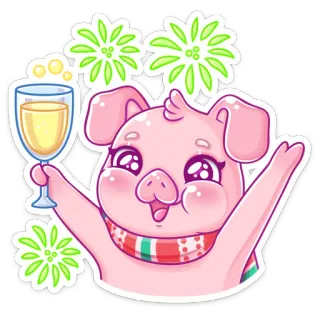 🥳 cerdo, dibujos animados, animal, lindo, celebración, bebiendo, fiesta telegram sticker