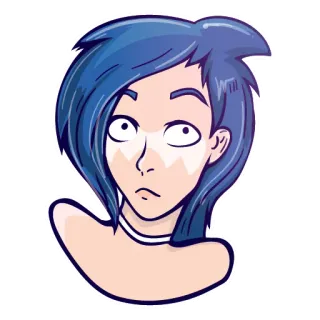 😧 アニメガール, 青髪, カートゥーン, ポートレート, ステッカー, 女性 telegram sticker