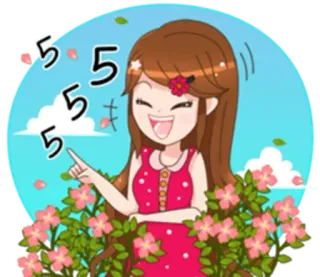 😱 5 5 5+ desenho animado, menina, flores, número 5, fofo, feliz whatsapp sticker