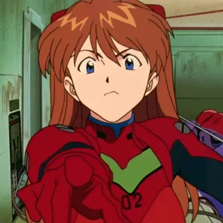 👉 Asuka Langley Soryu Neon Genesis Evangelion anime, character, girl, red suit, pointing, Asuka Langley, Evangelion telegram sticker