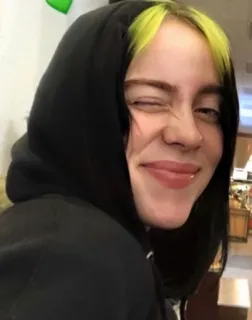 😉 Billie Eilish penyanyi, selebriti, wanita, hoodie, mengedipkan mata telegram sticker