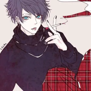 🚬 しらたま。 Аниме, Курение, Сигарета, Фиолетовые волосы, Серьги, Клетка telegram sticker