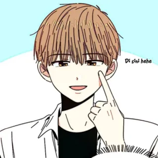 📜 Di sini hehe chico, anime, dedo, señalando, sonriendo, personaje telegram sticker