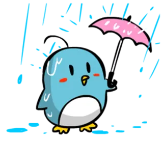 ☔ Vogel, Regenschirm, niedlich, Wetter, Cartoon telegram sticker
