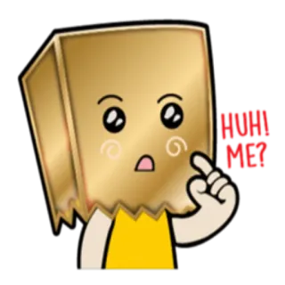 😰 HUH? ME? cartoon, question, confused, bag head, cute, surprise whatsapp sticker