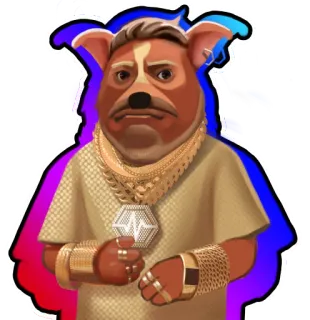 💡 dog, animal, jewelry, gold, necklace, digital art, character, cartoon telegram sticker