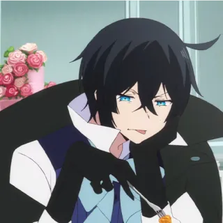 ♟ anime, character, black hair, blue eyes, fork, dessert telegram sticker