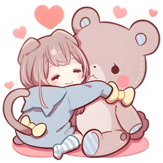 🤗 卡哇伊, 可爱, 动漫, 泰迪熊, 拥抱, 爱心, 友谊, 卡通 whatsapp sticker