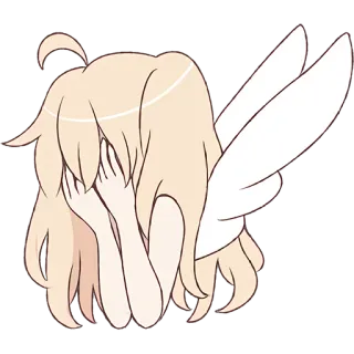 😭 Anime, Fille, Ange, Ailes, Triste, Pleurs telegram sticker