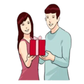 🎁 casal, presente, romance, amor, desenho animado telegram sticker
