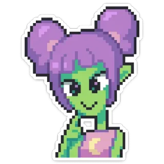 😏 Alien, Pixel Art, Cartoon, Mädchen, Charakter, Niedlich, Digitale Kunst whatsapp sticker