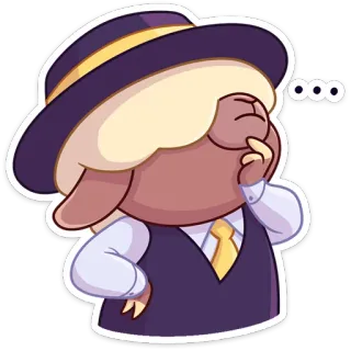 🤔 sheep, cartoon, animal, thinking, suit, purple, hat telegram sticker