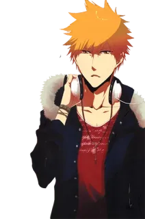 🎧 Ichigo Kurosaki Bleach Anime, Manga, Ichigo, Bleach, Kopfhörer, orange Haare telegram sticker