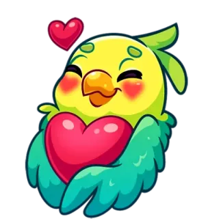 ❤️ 鳥, オウム, 愛, ハート, かわいい, 漫画 whatsapp sticker