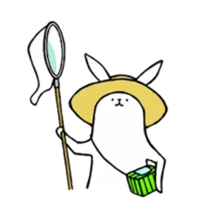 🐛 lapin, dessin animé, animal, chapeau, filet, insecte, mignon whatsapp sticker