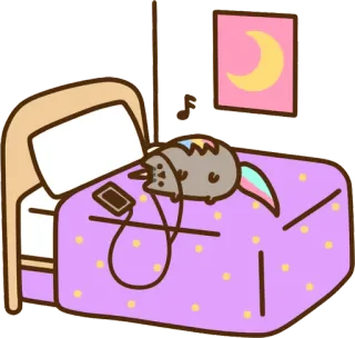 🛏 Pusheen Katze, Einhorn, Musik, Bett, Kawaii, Süß, Handy telegram sticker