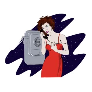 📞 woman, telephone, red dress, call, vintage, retro, communication telegram sticker