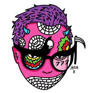 😡 777 Cartoon, Teufel, Schädel, Abstrakt, Brille, Rosa telegram sticker