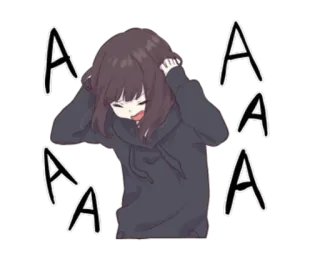 😫 AAA Anime, Garota, Moletom com capuz, Exclamação, Desenho animado, Expressão telegram sticker