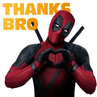 😢 Deadpool THANKS Дэдпул, Marvel, супергерой, сердце, спасибо, стикер telegram sticker
