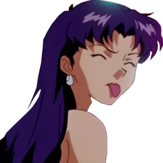 🤪 Misato Katsuragi Neon Genesis Evangelion anime, tongue out, funny, Misato, Evangelion telegram sticker