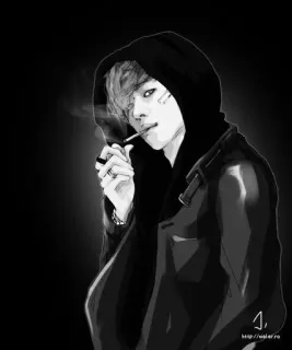 🚬 fumare, felpa con cappuccio, monocromatico, sigaretta, persona, ritratto telegram sticker