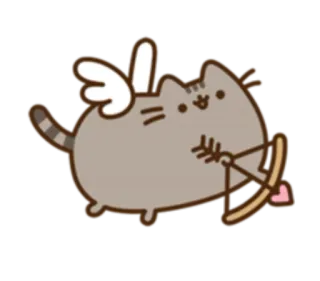 👼 Pusheen chat, cupidon, flèche, amour, cœur, mignon, dessin animé telegram sticker