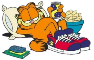 😌 Garfield gato, desenho animado, preguiçoso, comida, sofá, gato laranja telegram sticker