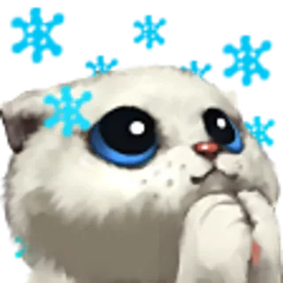 🙏 Katze, Schneeflocken, süß, Aufkleber, weiße Katze, blaue Schneeflocken telegram sticker