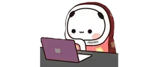 💻 Hepatite computer, anime, seduto, desktop, cartone animato whatsapp sticker