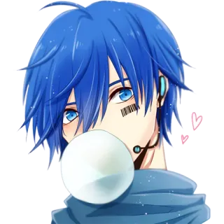 😙 anime, bong bóng, tóc xanh dương, sticker, nam telegram sticker